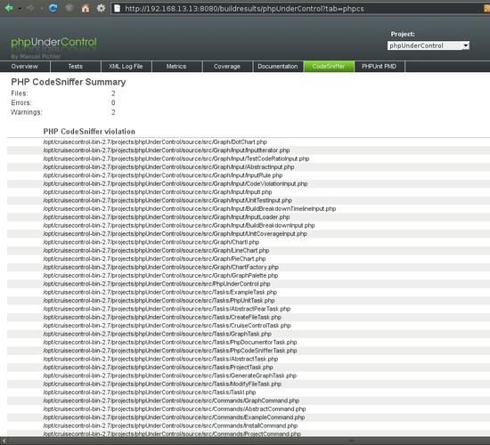 CodeSniffer at phpUnderControl