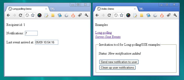 Long-polling technique usage example screenshot Long-polling technique usage example screenshot